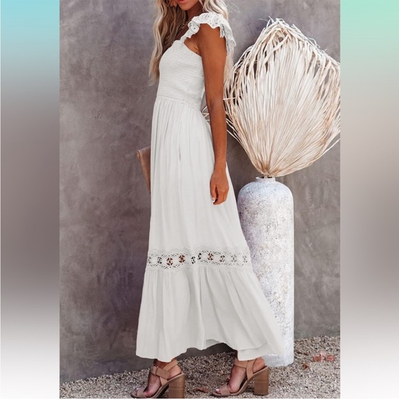 Boho Lace Smocked Fully Lined Ruched Bust Maxi Dress - Picture 4 of 4